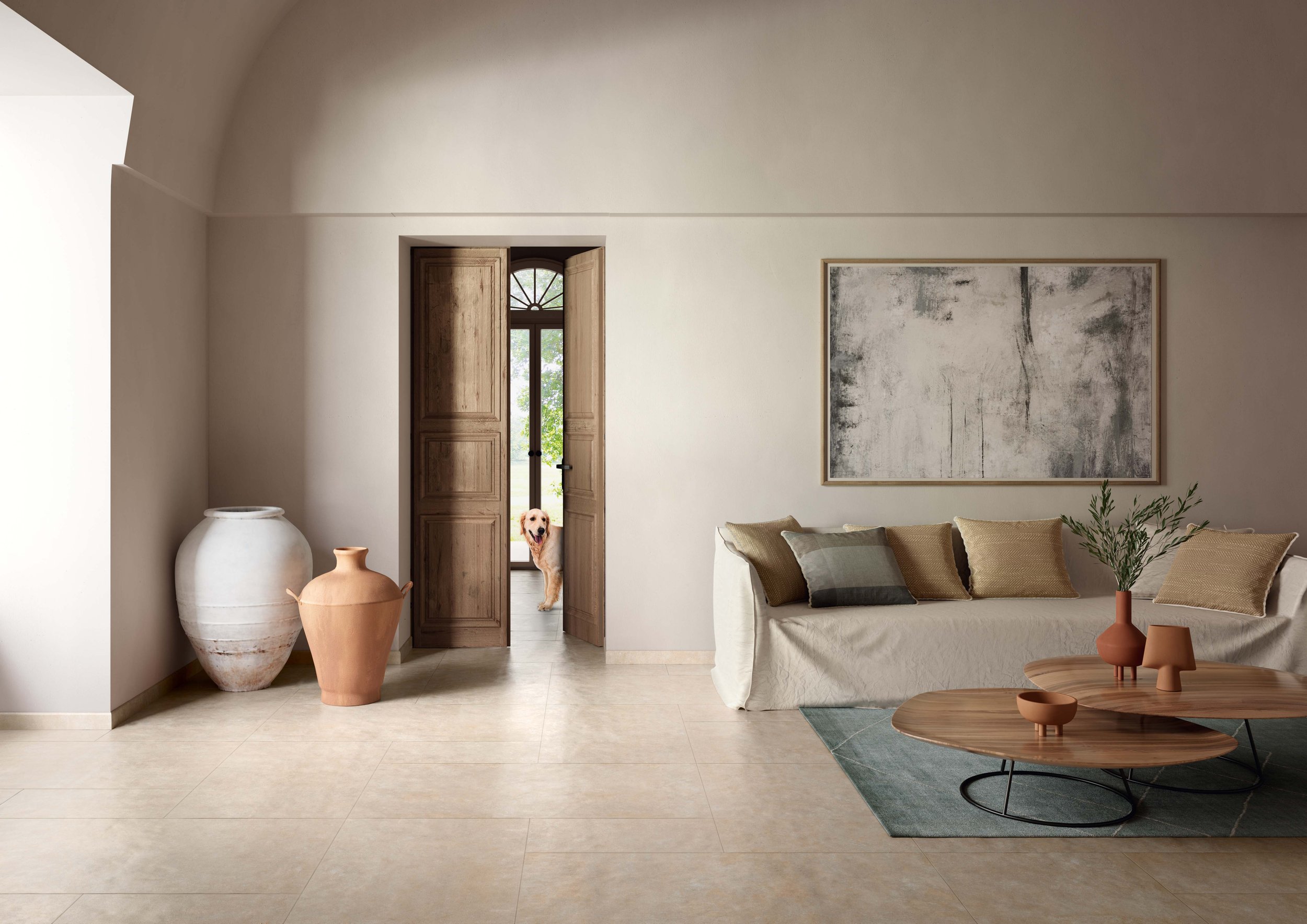 Before: original builder-grade tile in Circle C Ranch home entry